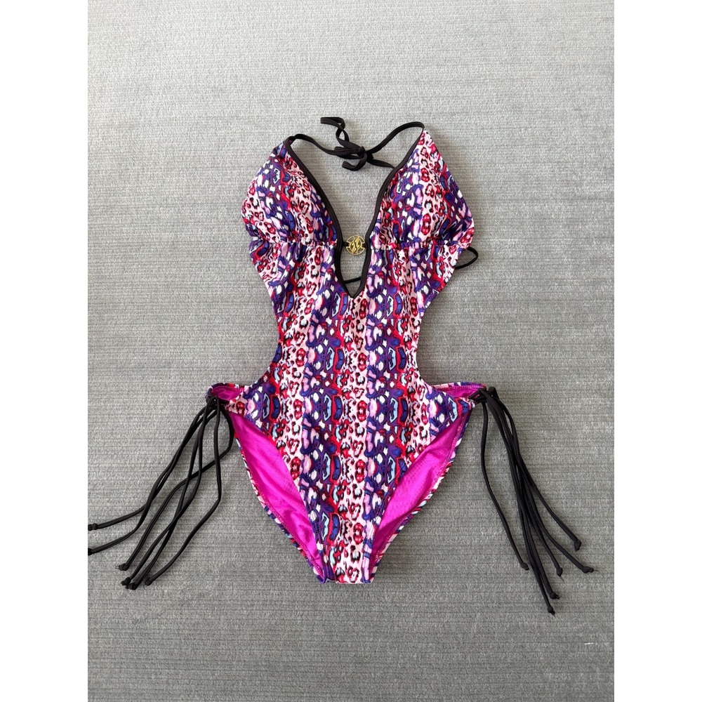 VTG Y2K Baby Phat Animal‎ Print Monokini One Piece Bathing Suit Swim Cut Out